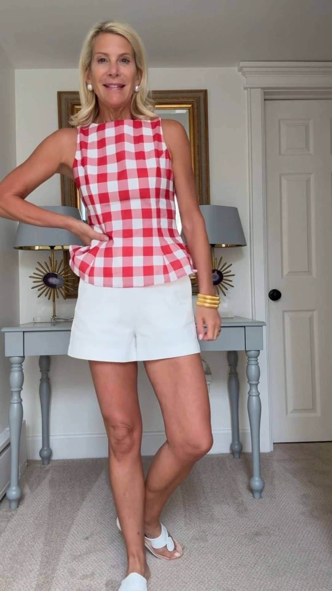 Red Gingham Top and White Skort Summer Outfit 

 #LTKootd #LTKSeasonal #LTKOver40