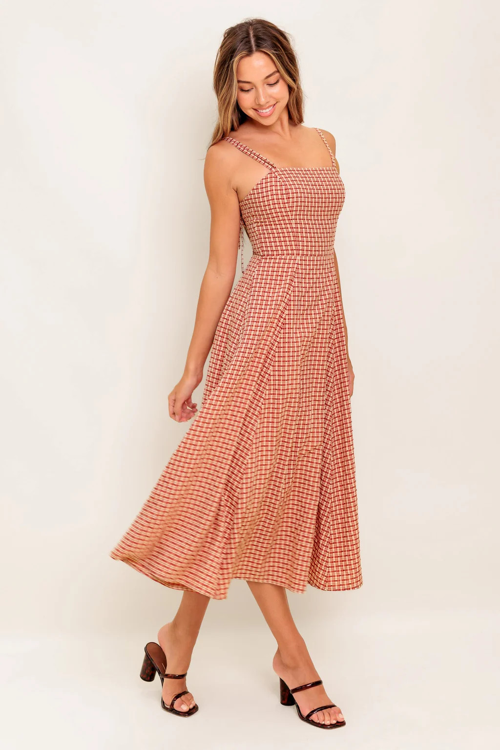 GINGHAM CHARM PLAID MIDI DRESS | Lady Black Tie