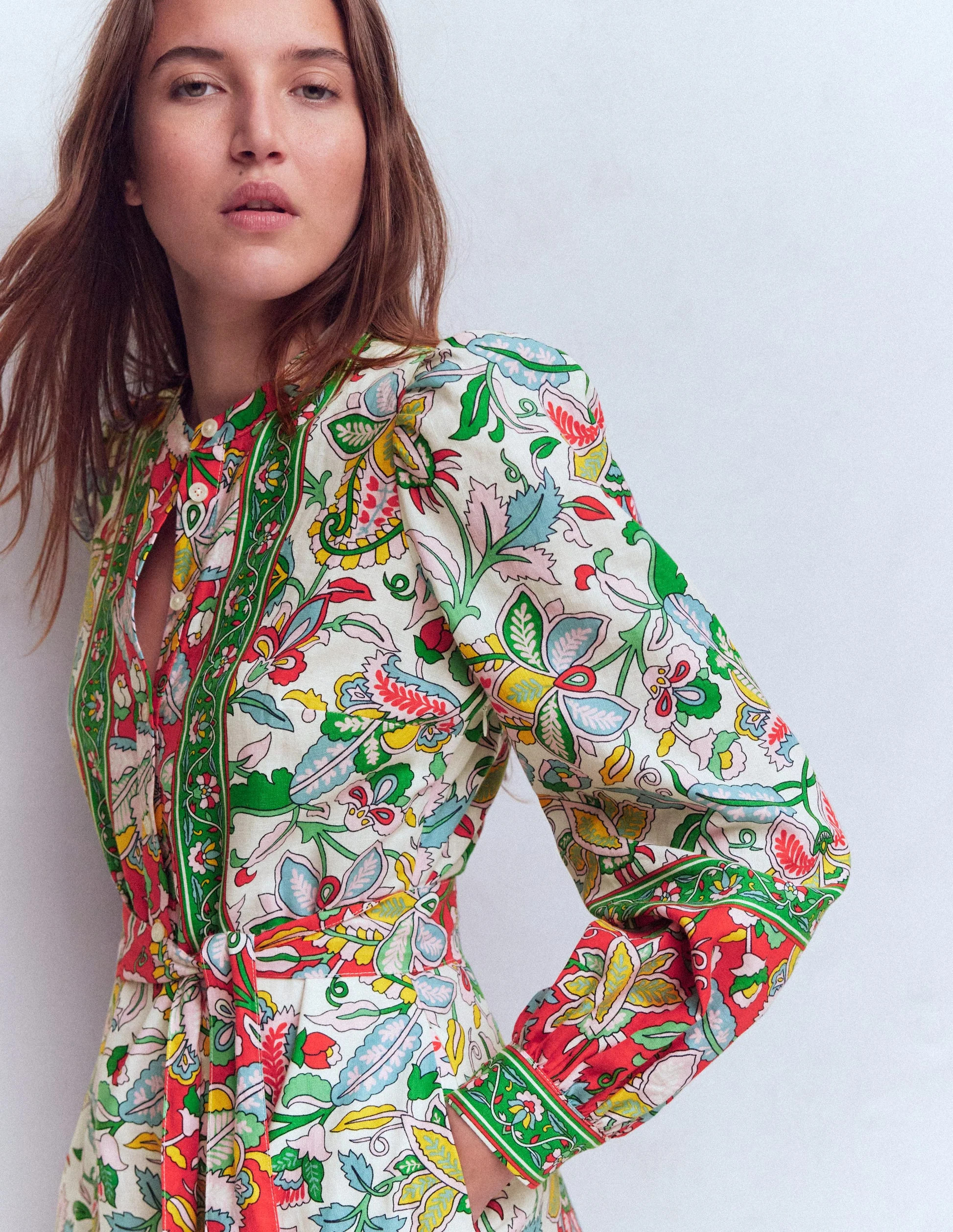 Ava Linen Blend Midi Dress-Multi, Botanical Trail | Boden UK