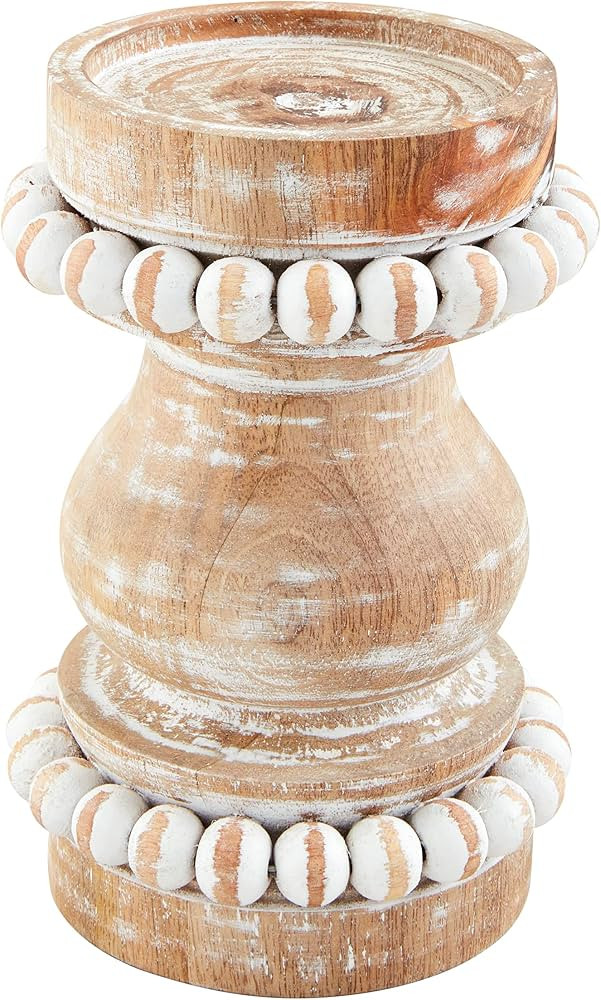 Mud Pie Short Beaded Candlestick, Tan, 4" x 7" | Amazon (US)