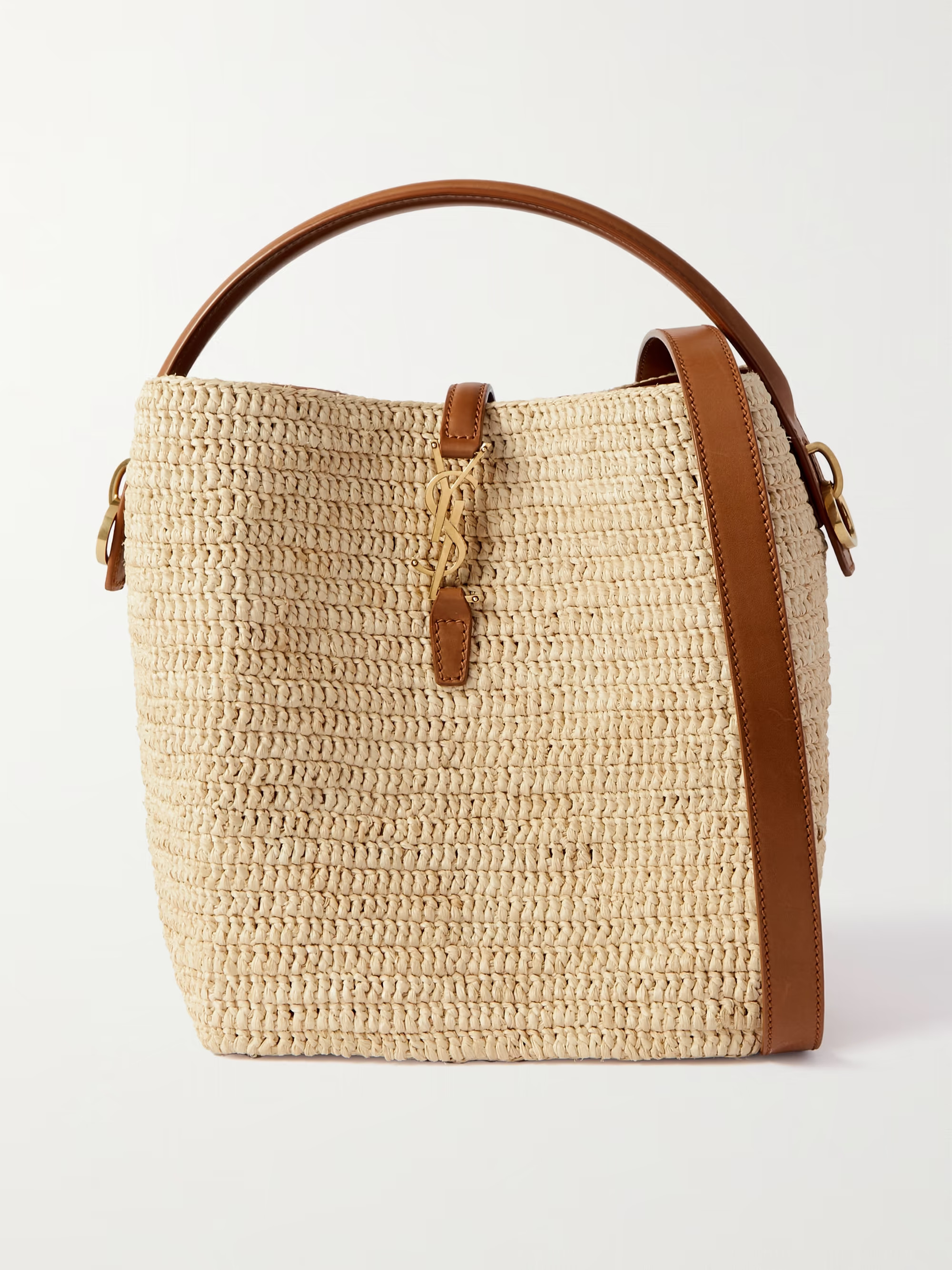 Le 37 leather-trimmed raffia bucket bag | NET-A-PORTER (UK & EU)