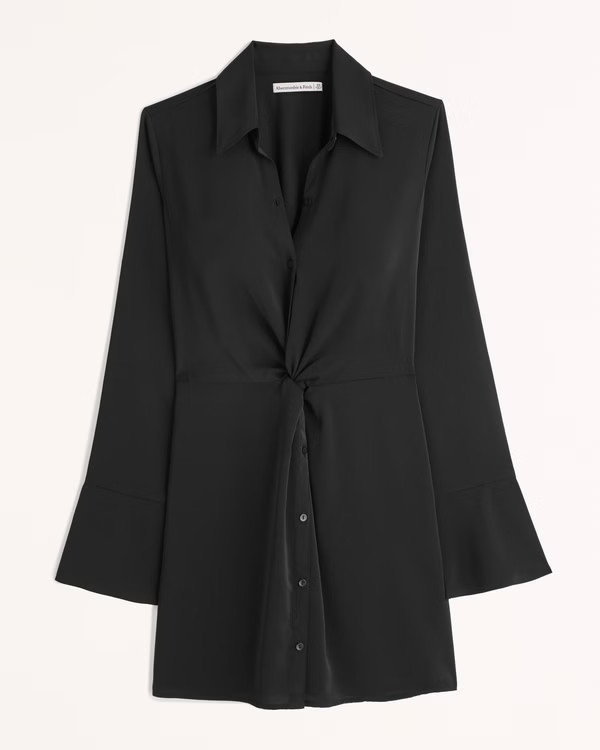 Long-Sleeve Twist-Front Shirt Dress | Abercrombie & Fitch (US)