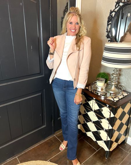 Summer into Fall transition pieces!
Now & later
Gibsonlook 

Gibsonlook-Use Code DARCY10 for 10% off

Moto jacket I am wearing a medium 
Cap sleeve funnel neck top super soft 

Wit wisdom jeans in size 6  itty bitty bootie 

Cecelia New York studded sandals 

Julie Voss Jewlery 

#LTKworkwear #LTKstyletip #LTKunder100