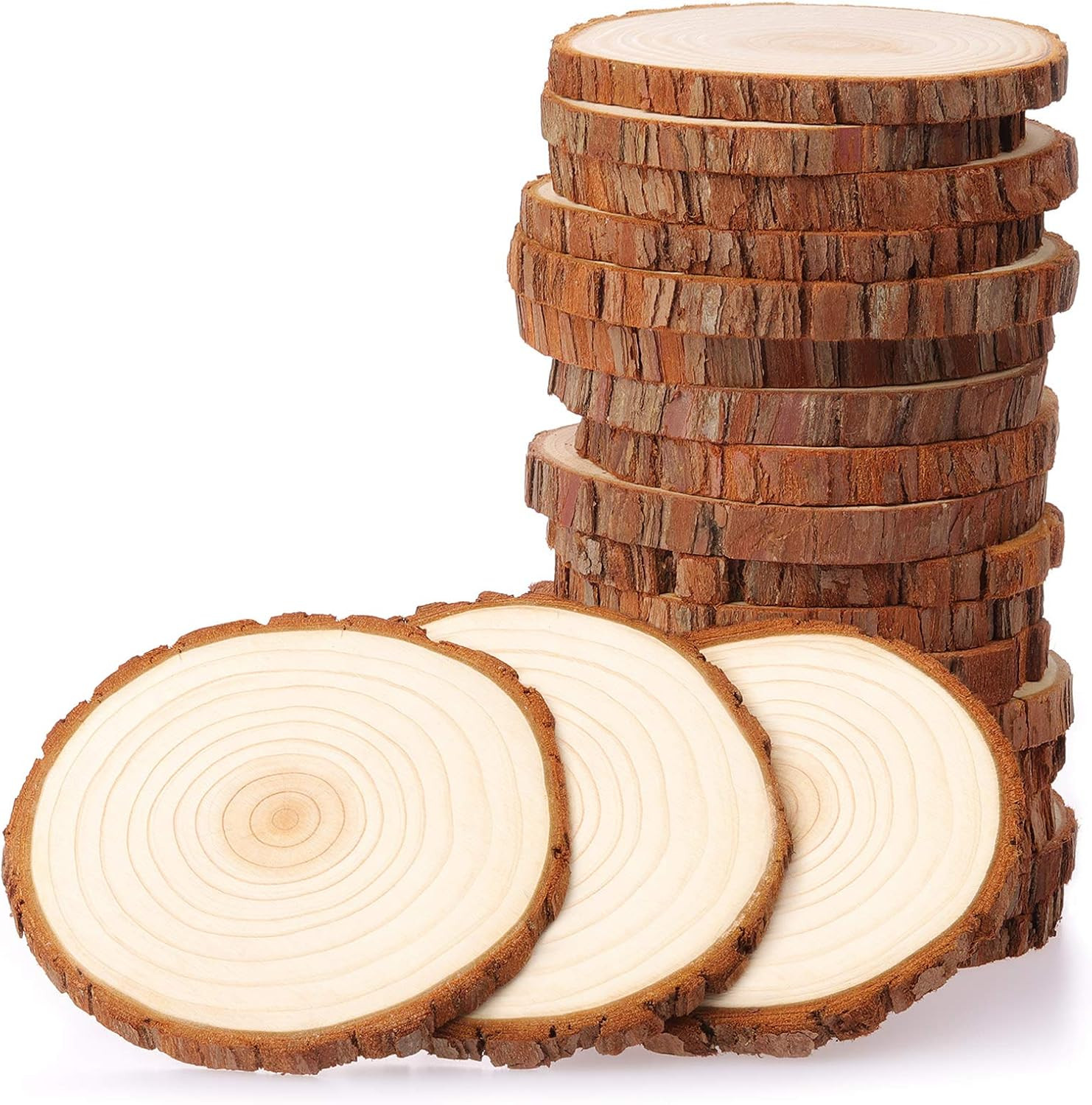 Fuyit Natural Wood Slices 20 Pcs 3.5-4 Inches Unfinished Wood Craft Kit Undrilled Wooden Circles ... | Amazon (US)