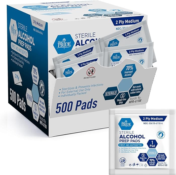 MED PRIDE Alcohol Prep Pads, Medical-Grade, Sterile, Individually-Wrapped, Medium Square Size, 2p... | Amazon (US)