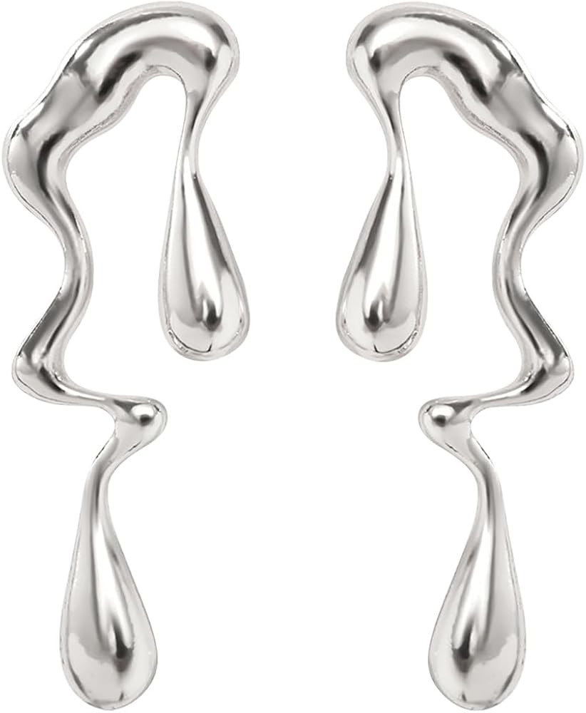 Irregular WaterDrop Earrings Melted Liquid Asymmetrical Drop Earrings for Women Embrace Minimalis... | Amazon (US)