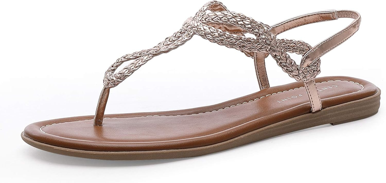 CentroPoint Women's Braided T-strap Thong Slip On Flat Sandals With Elastic Brand Roman Gladiator... | Amazon (US)