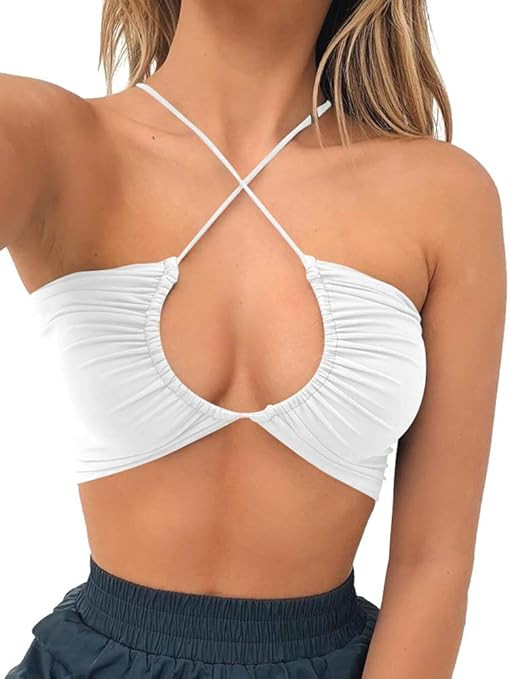 TOB Women's Sexy Criss Cross Lace Up Sling Basic Bow Tie Crop Top | Amazon (US)