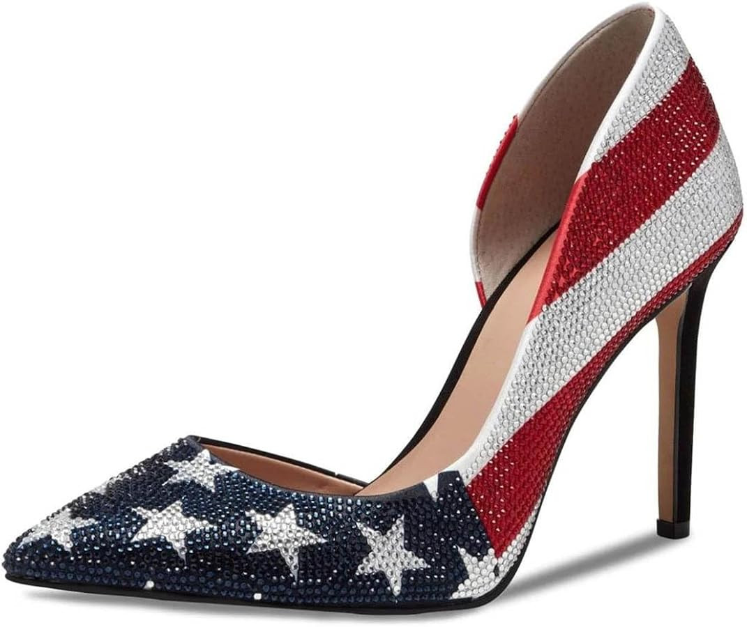 Maiyang Women Chic Studded Rhinestones Pointed Toe D'Orsay Pumps Slip on Stiletto High Heels Eleg... | Amazon (US)