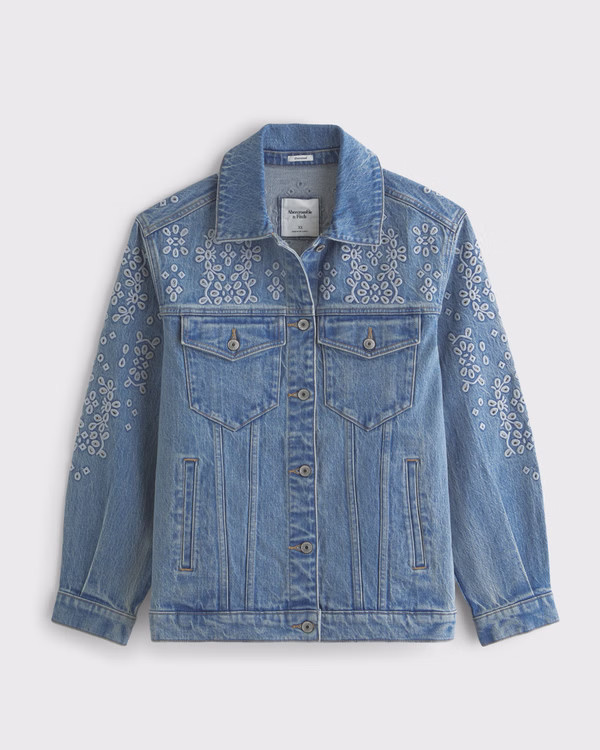 Cutwork Denim Trucker Jacket | Abercrombie & Fitch (US)
