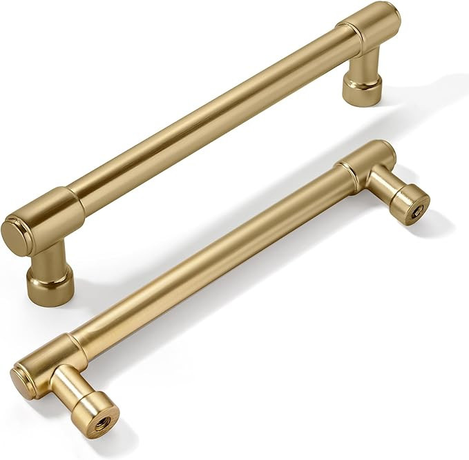 khtumeware 2 Pack Brushed Brass Cabinet Pulls 5 Inch(128MM) Hole Centers Kitchen Brushed Gold Cab... | Amazon (US)