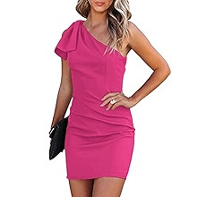 PRETTYGARDEN Women's 2023 Summer Bodycon Dress Bow One Shoulder Sleeveless Party Cocktail Short F... | Amazon (US)