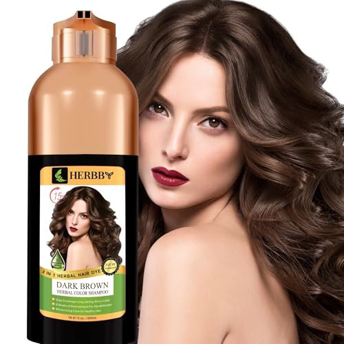 HERBBY Hair Color Shampoo for Gray Hair Coverage&Color Transform with 9 Herbal Extracts –Long Lasting(6-8 Weeks),Shiny,Evenly Colored,Instant Hair Dye Shampoo&Conditioner, 500 Ml (DARK BROWN COLOR) | Amazon (US)