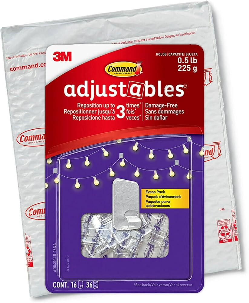Command Adjustables Repositionable 1/2 lb Clips, 16 Hooks, 36 Strips/Pack | Amazon (US)
