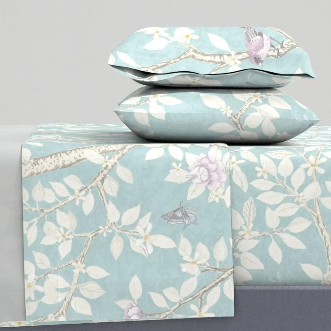 Peony Chinoiserie Sheets - Elsie's Garden Blue by Danika_herrick - Elegant Songbird Garden Cotton... | Etsy (DACH)