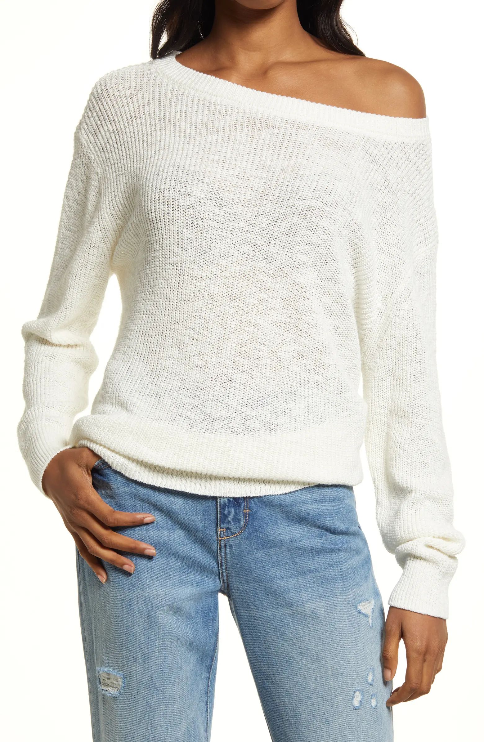 Women's Off the Shoulder Linen Blend Sweater | Nordstrom