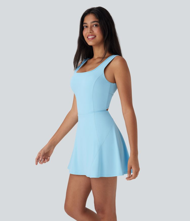 Women’s SoftlyZero™ Airy U Neck 2-in-1 Pocket Mini Cool Touch Dance Active Dress-Easy Peezy -... | HALARA