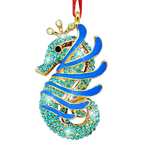 HEYINSHEN Seahorse Christmas Ornaments Blue Seahorse Ornaments for Christmas Tree Decor Coastal Beach Themed Animal with Rope for Xmas Tree Hanging Ornaments Gifts for Girls Kids Woman Home Decor | Amazon (US)