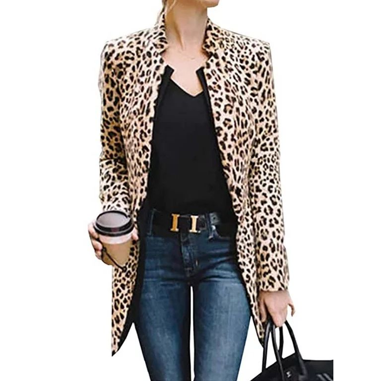 Lajitongtong Women Leopard Print Bussiness Coat Warm Cardigan Blazer Jackets Office Suit | Walmart (US)