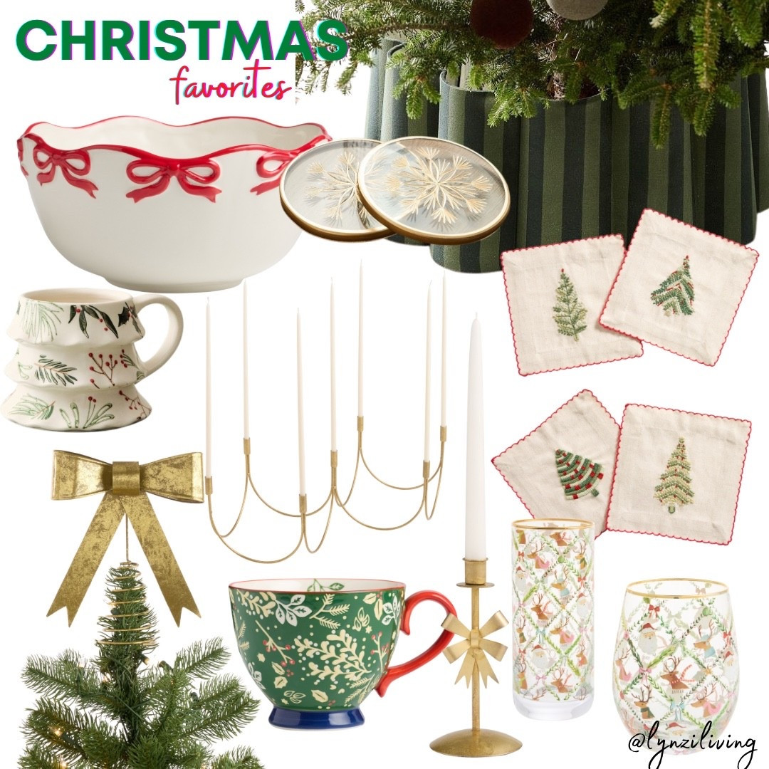 Christmas Favorites 

Christmas decor 2025, Christmas decorations 2025, holiday decor 2025, holiday decorations 2025, Christmas bowl, bow bowl, Christmas coasters, etched glass coasters, snowflake coasters, Christmas tree collar, striped Christmas collar, Christmas cocktail napkins, Christmas tree cocktail napkins, gold candle holder, Christmas candle holder, bow candle holder, Christmas drinkware, Christmas mug, Holly mug, Christmas tree topper, bow tree topper, gold tree topper

#LTKHome #LTKHoliday #LTKSeasonal