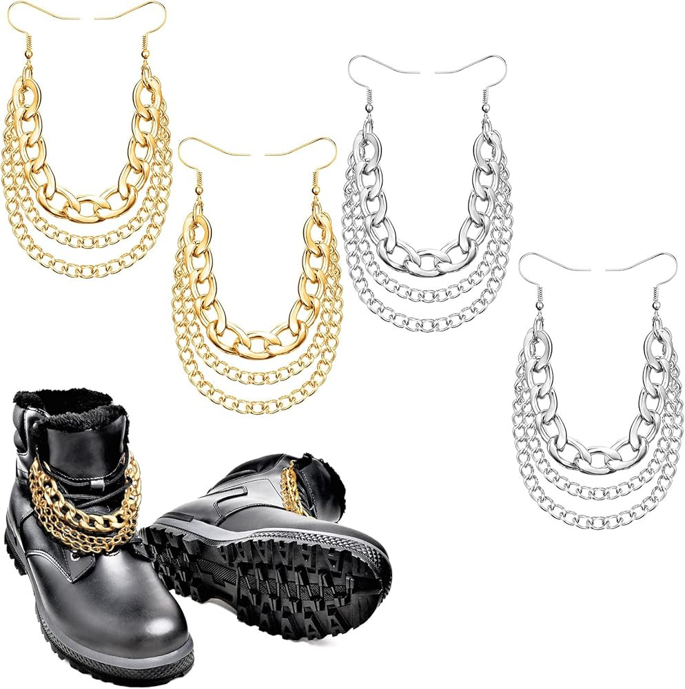 4 Pieces Shoelaces Chains Charm Shoe Decorations Hanging Clips Chain DIY Decorative Casual Shoes ... | Amazon (US)