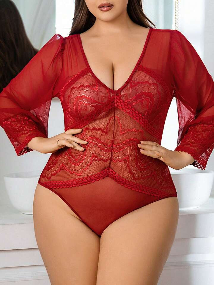 Women'S Plus Size Sexy Valentine'S Day Style Bodysuit Lingerie | SHEIN