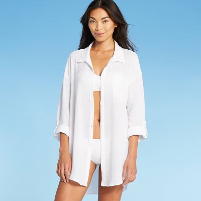 Women's Button-Up Cover Up Shirtdress - Kona Sol™ White S | Target