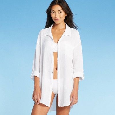 Women&#39;s Button-Up Cover Up Shirtdress - Kona Sol&#8482; White S | Target