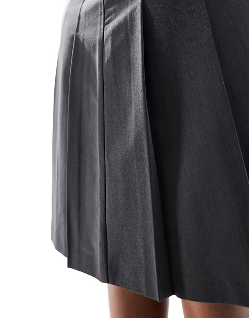 ASOS DESIGN Curve knee length tailored pleated midi skirt in gray | ASOS (Global)