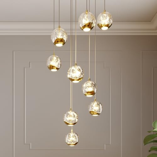 Lucande 9-Light Modern Gold Glass Globe Chandelier, Hanging Cluster Pendant Light Kitchen Island & Foyer Chandelier, Warm White 3000K, 2610 Lm, LED Modern Chandelier, 15.7 in | Amazon (US)