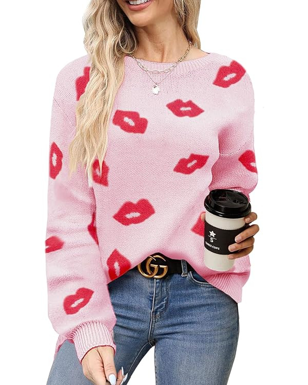 Sweater for Women Lip Pullover Sweaters Cute Lips Long Sleeve Crewneck Casual Sweaters Top | Amazon (US)