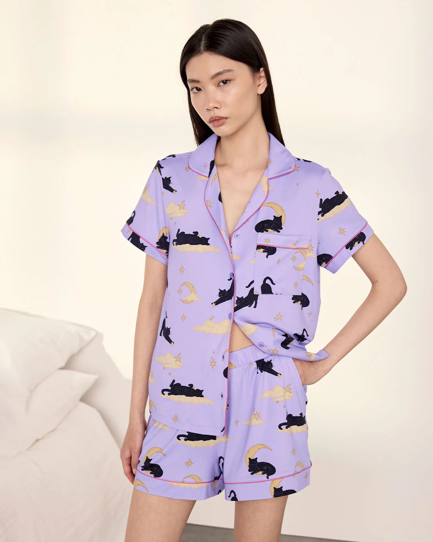 Halloween Cat Print Short Pyjama Set | Chelsea Peers NYC