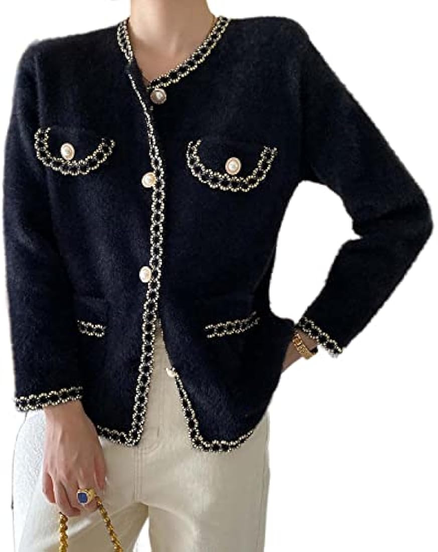 Women's Vintage Button Down Cardigan Sweater Double Breasted Tweed Blazer Coat with Pocket Elegan... | Amazon (US)