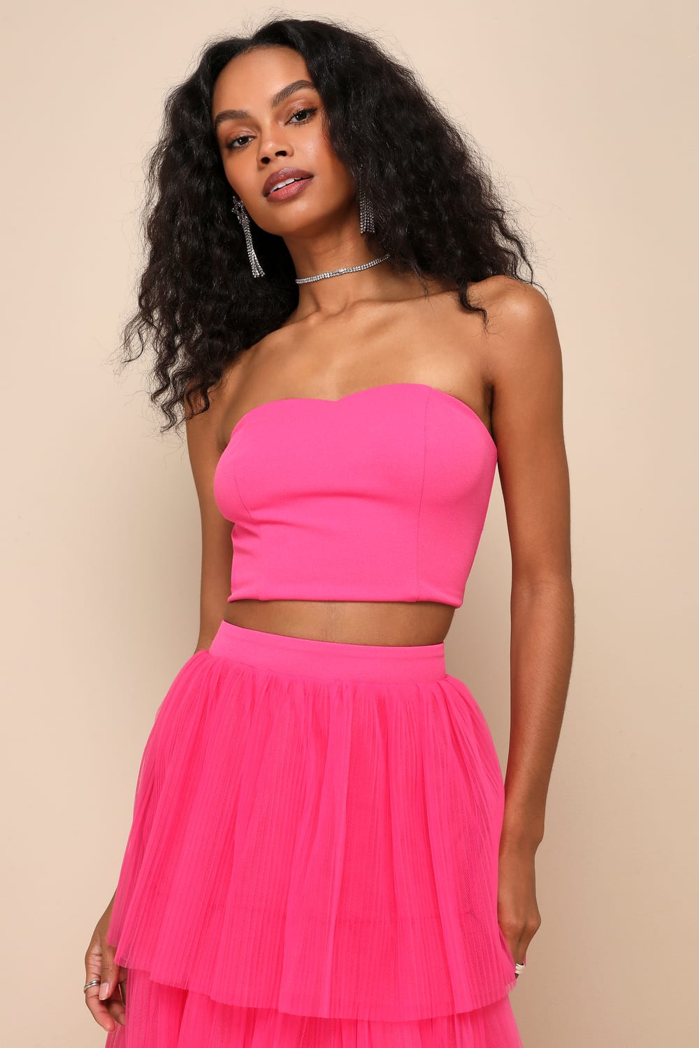 Immaculate Glamour Hot Pink Strapless Two-Piece Maxi Dress | Lulus