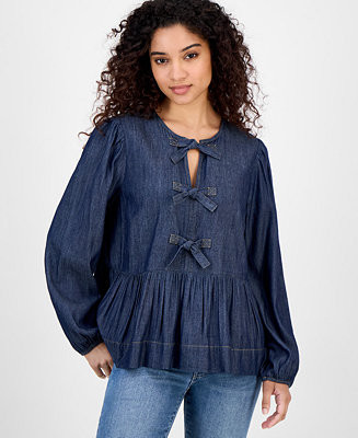 Women's Chambray Peplum-Hem Top | Macy's