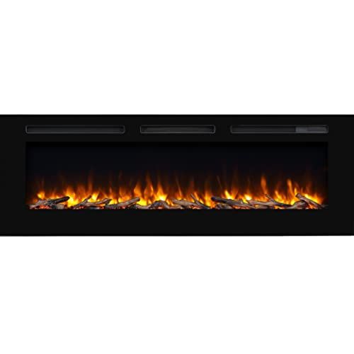 PuraFlame Alice 60 Inches Recessed Electric Fireplace, Flush Mounted for 2 X 6 Stud, Log Set & Cryst | Amazon (US)