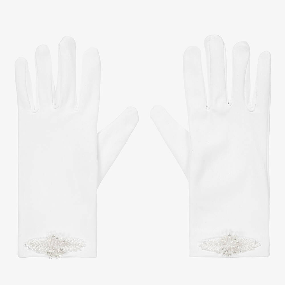 Girls White Beaded Gloves | Childrensalon