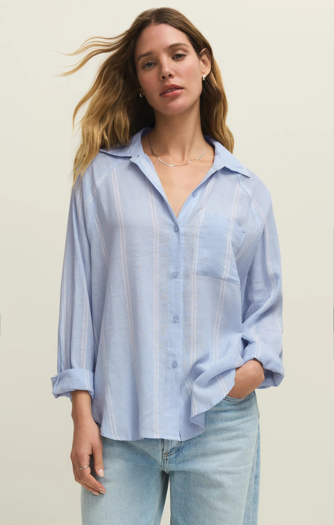 The Perfect Linen Striped Top - Blue Light / Medium | Z Supply