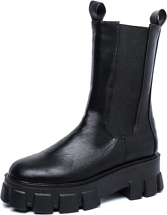 MOMOKA Women's Ankle Boots Slip On Platform Boots | Amazon (US)