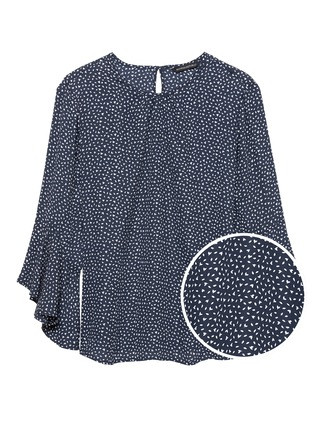 Leaf Print Ruffle-Cuff Top | Banana Republic US