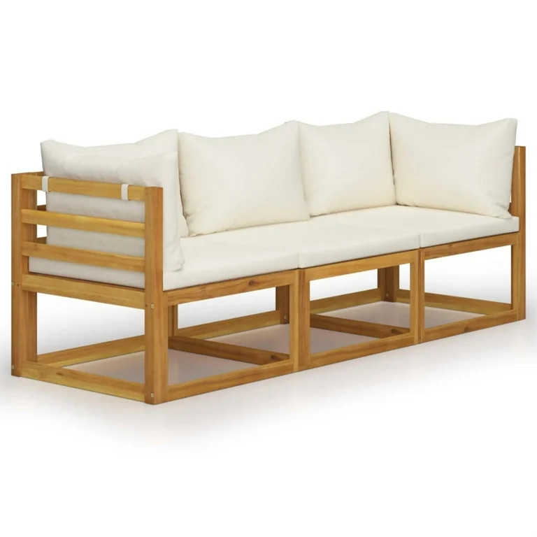 vidaXL 3-Seater Patio Sofa with Cushion Cream Solid Acacia Wood | Walmart (US)