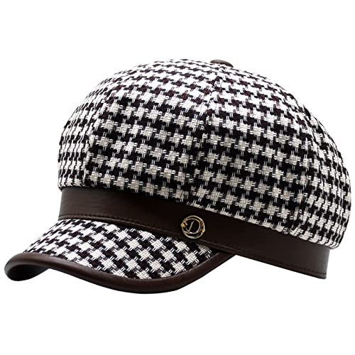 KORIXINE Newsboy Hats for Women - Women's Newsboy Caps Houndstooth Plaid Checkered Paperboy Hat French Dressy Fall Fashion Beret Caps Trendy, Chocolate Brown | Amazon (US)