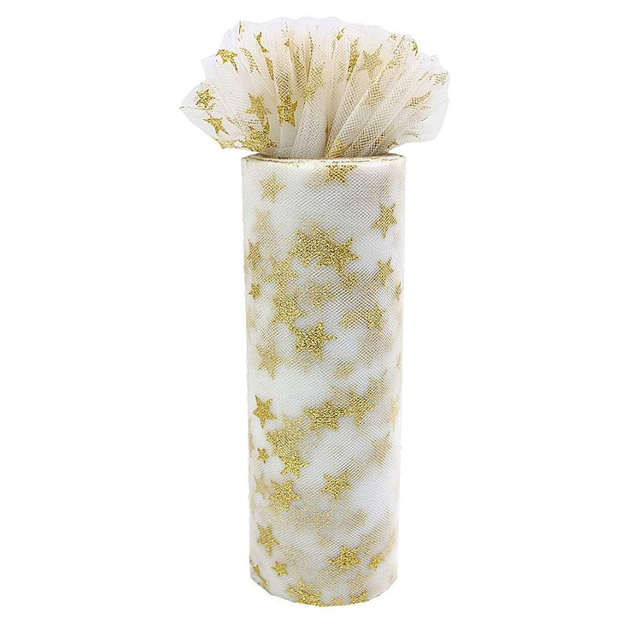 Gold Star Glitter Tulle Rolls 6 inch x 10 Yards (30 feet) White Tulle Rolls Spool Fabric Tutu for... | Amazon (US)