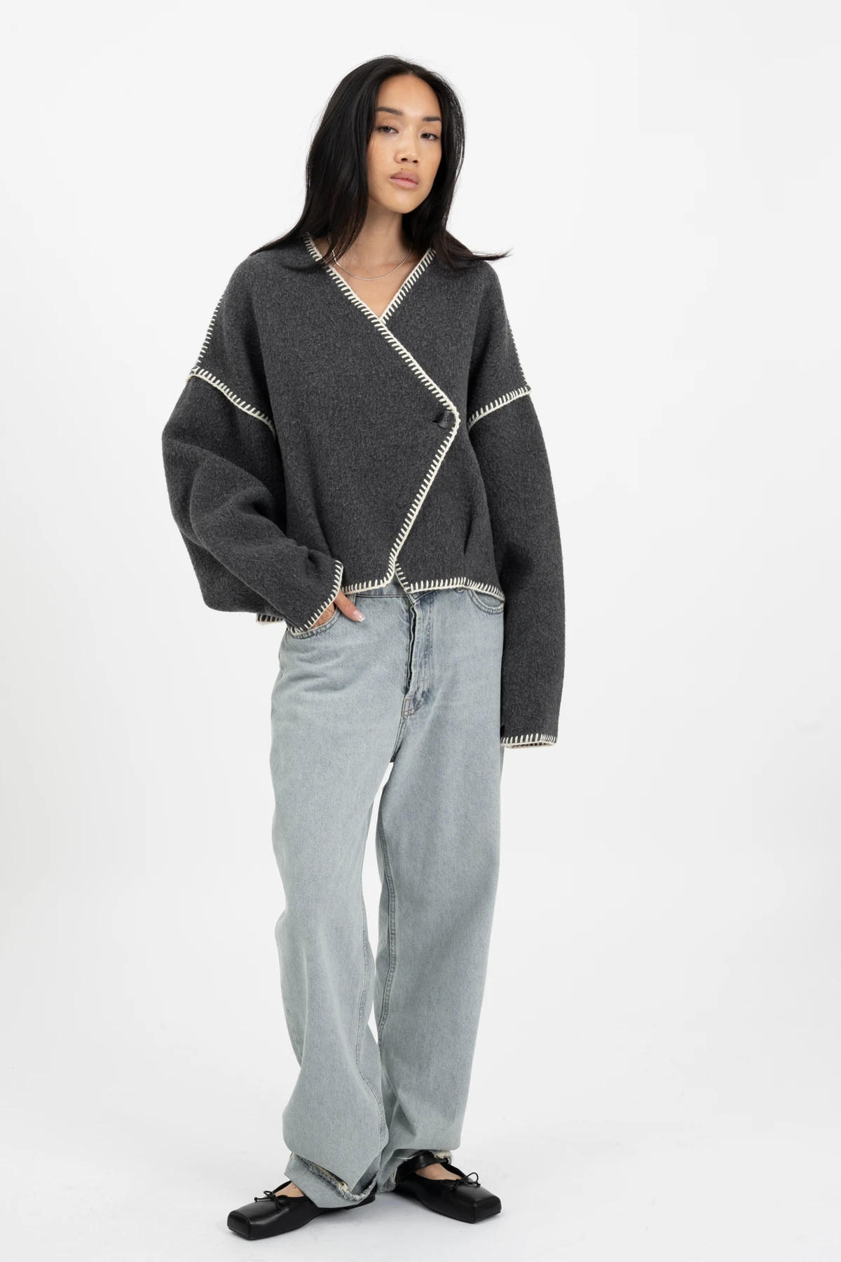 JOLENE Jacket Anthracite | black palms