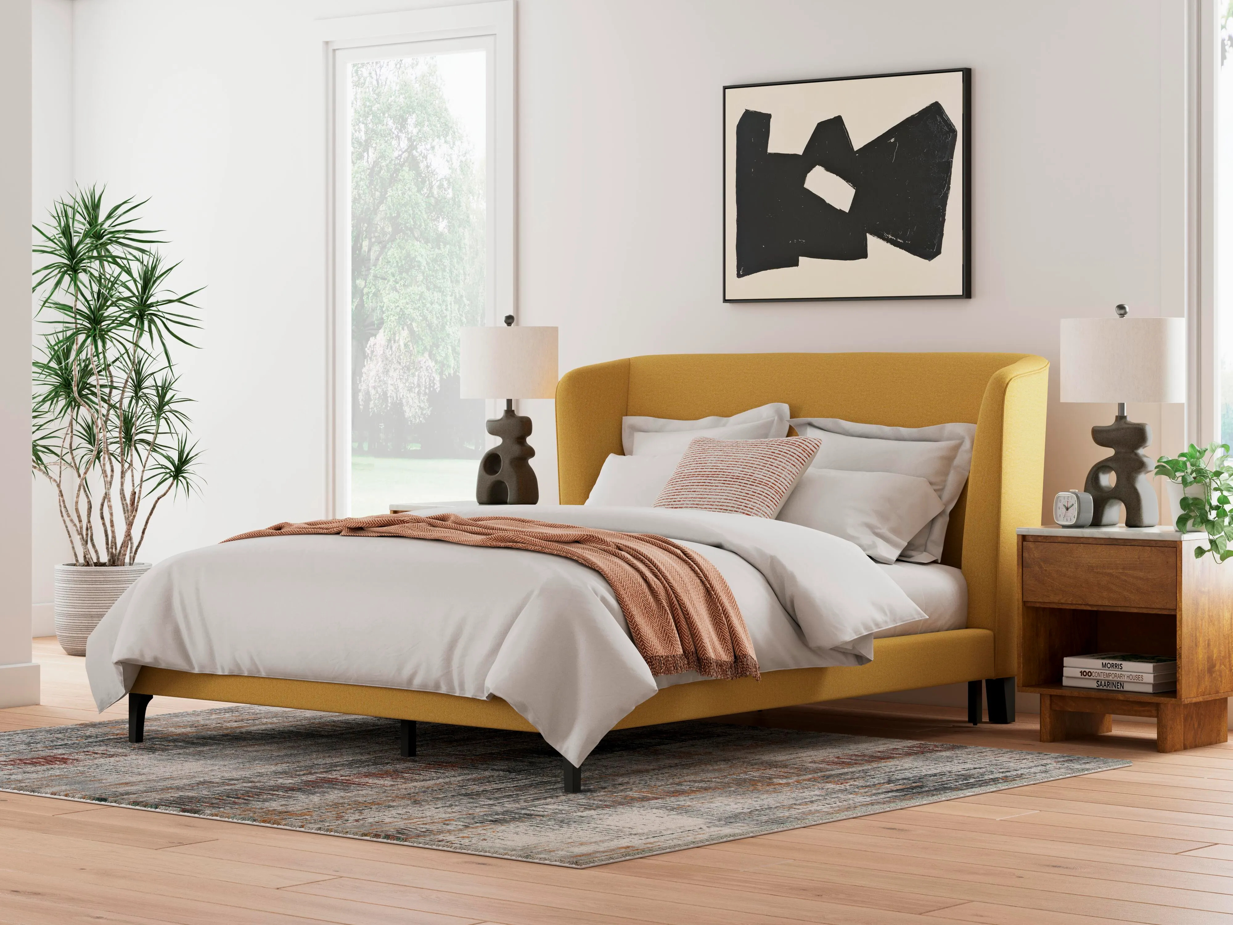 Maloken Queen Wingback Upholstered Platform Bed | Ashley | Ashley