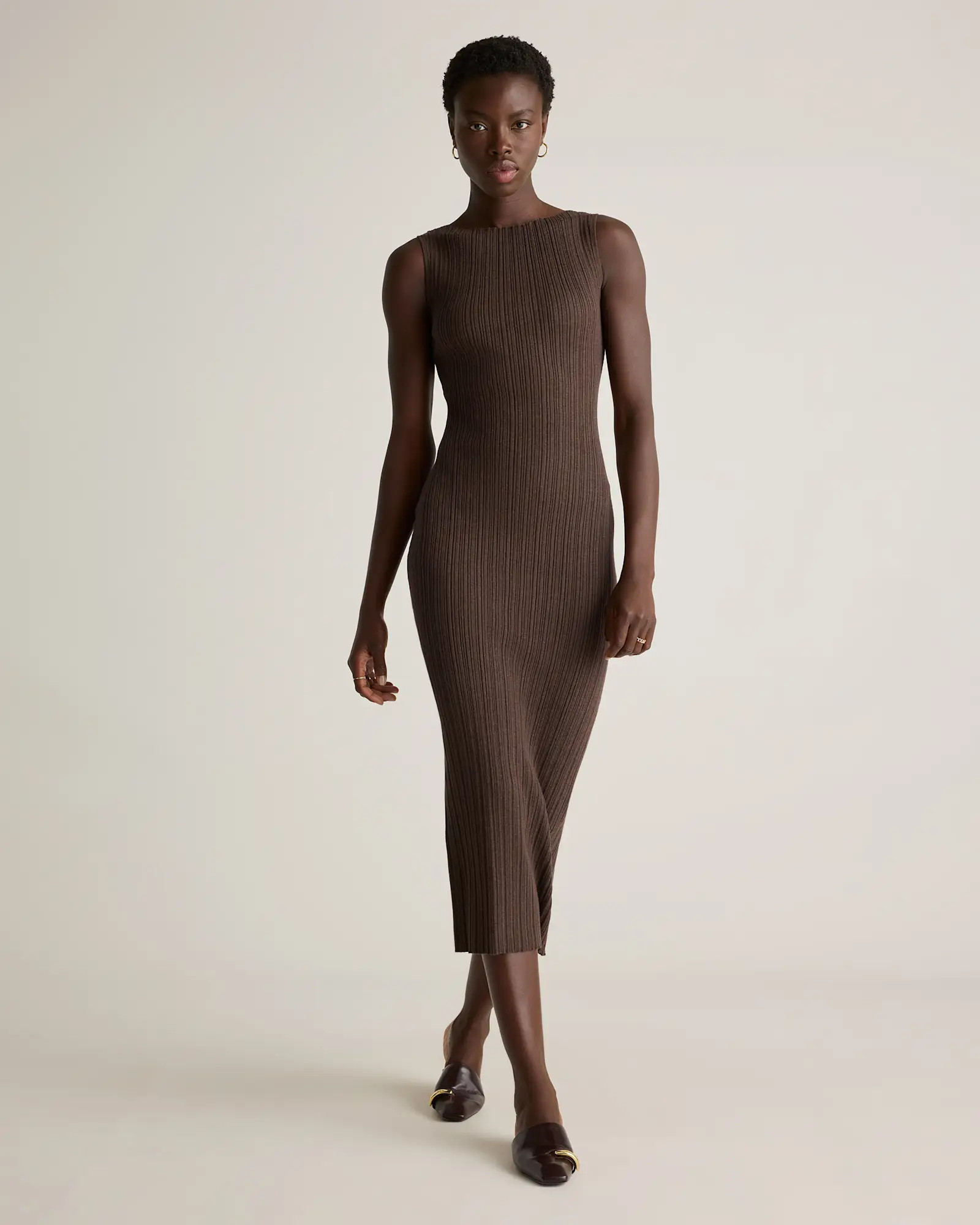 Cotton Cashmere Ribbed Sleeveless Midi Dress | Quince