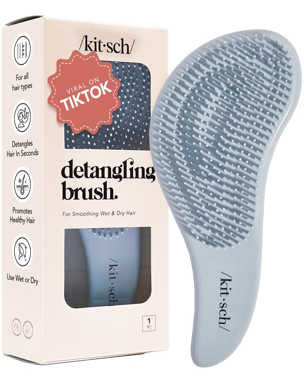 Kitsch Detangler Hair Brush for Curly or Straight, Wet and Dry Hair, Detangling Brush with Flexible Hairbrush Bristles, Hair brushes for Women & Men, Adults & Kids, for Shower & Travel - Haze Blue | Amazon (US)