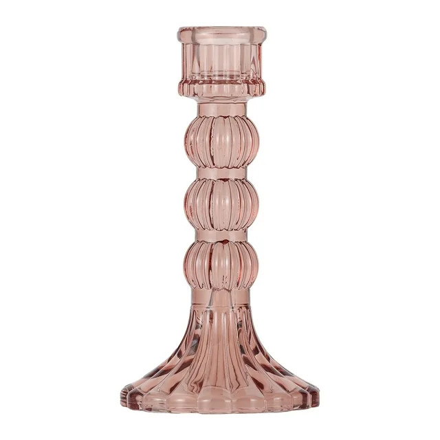 Home Decor Collection Translucent Pink Glass Tabletop Taper Candle Holder, Large | Walmart (US)