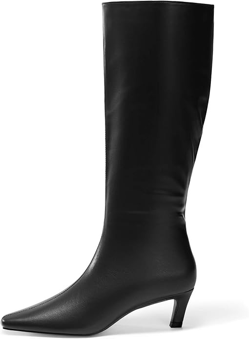 Coutgo Womens Knee High Boots Square Toe Kitten Heel Tall Boots Side Zipper Dressy Fall Shoes | Amazon (US)