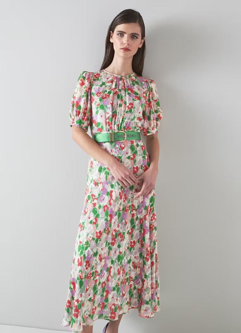 Jemima Watercolour Floral Print Silk Open-Back Dress | L.K. Bennett (UK)
